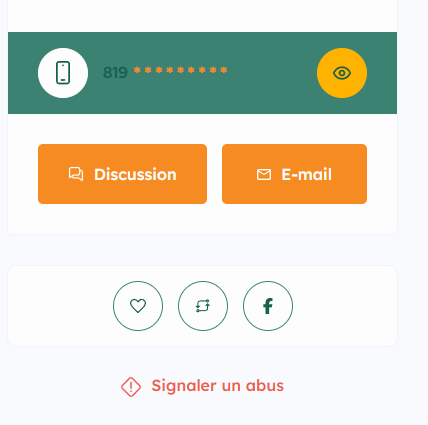 Exemple de fiche d’annonce avec contact par courriel ou téléphone sur ClicAnnonces