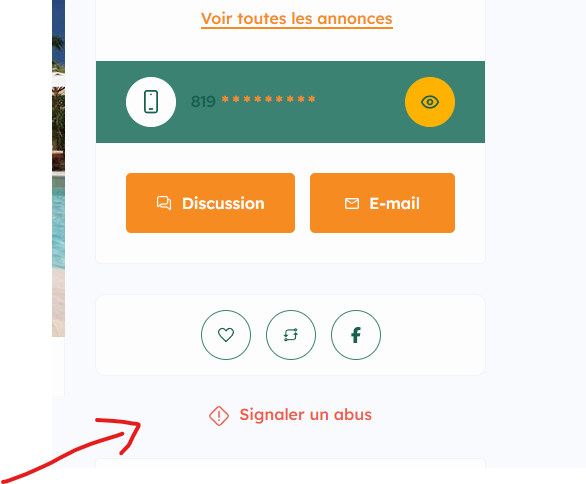 Fonction de signalement d’une annonce frauduleuse sur ClicAnnonces